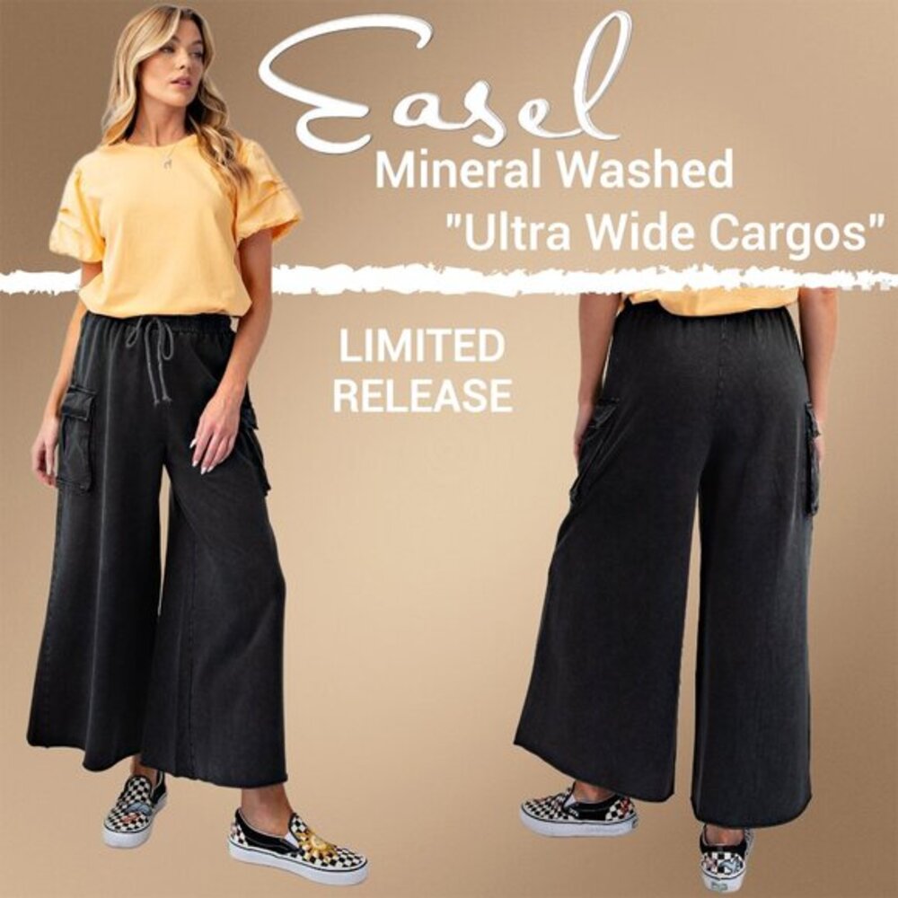 EASEL "Ultra Wide Cargo" Mineral Washed Terry Knit Cotton Pants Limited Edition!